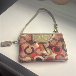 Coach Red and Tan Patterned Wristlet